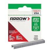 Arrow Fastener Light Duty Staples, JT21, Flat Crown, 1/4 in Leg L, Steel, 1000 PK 214